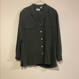 Vintage Preview Collection Silk Dark Green Button-Up Shirt and Pants Set